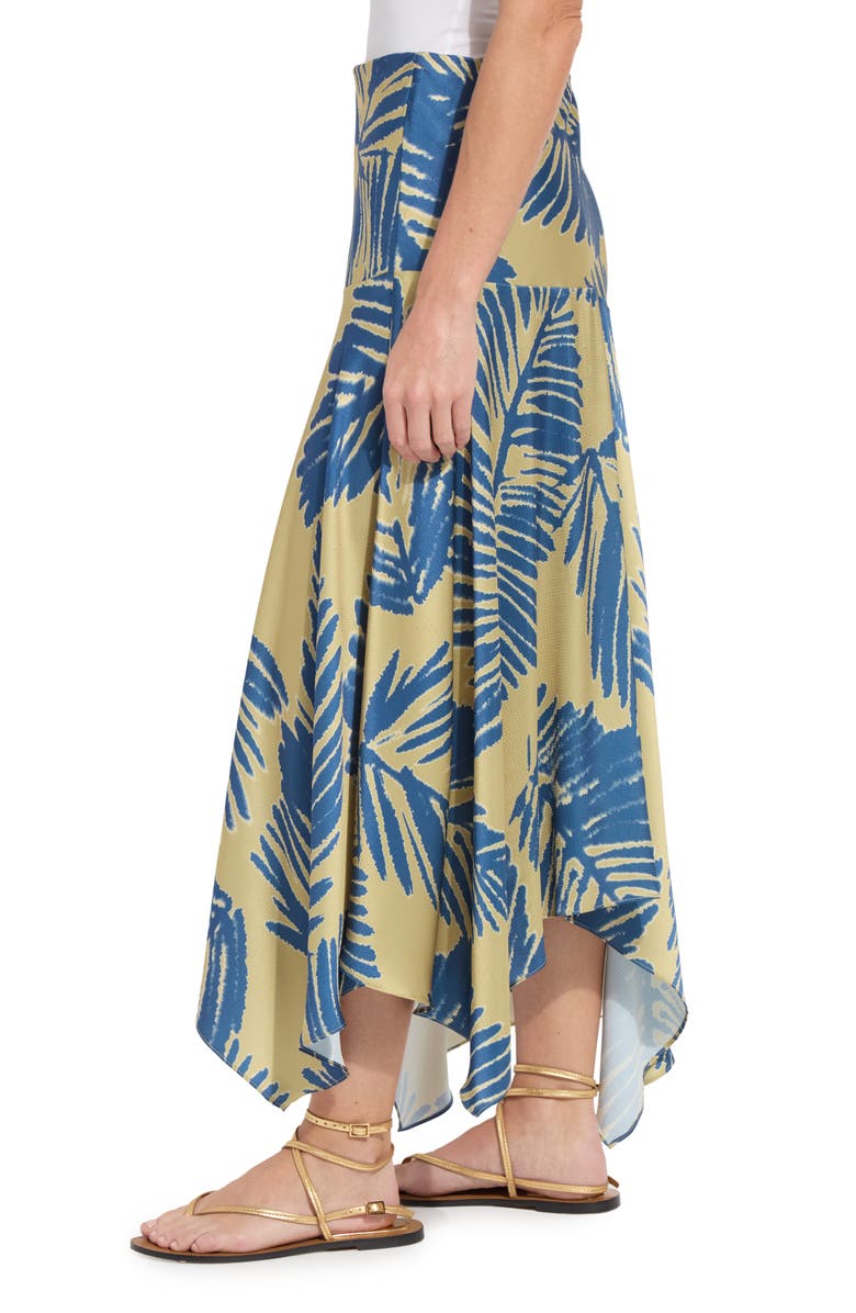 Lysse Catriona Leaf Print Handkerchief Hem Hammered Satin Skirt, Alternate, color, Sicilian Palm