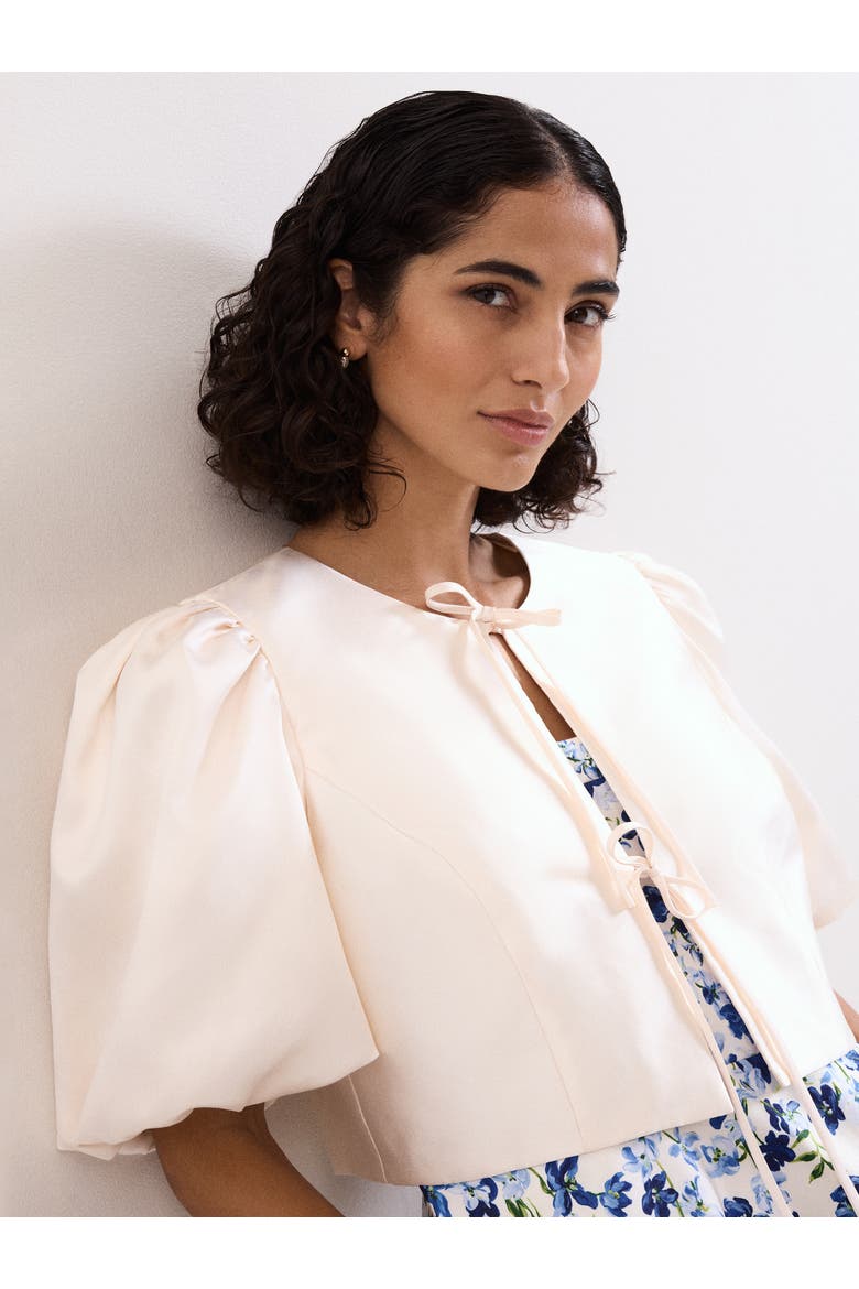 Paulina Cropped Puff-Sleeve Jacket, Alternate, color, Cream