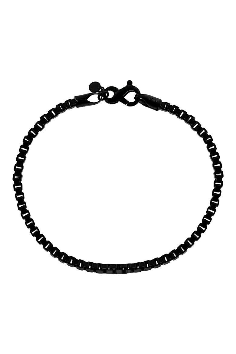 Black Plate Sterling Silver Box Chain Bracelet, Main, color, BLACK