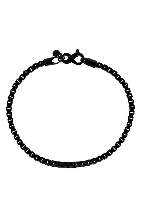 Black Plate Sterling Silver Box Chain Bracelet