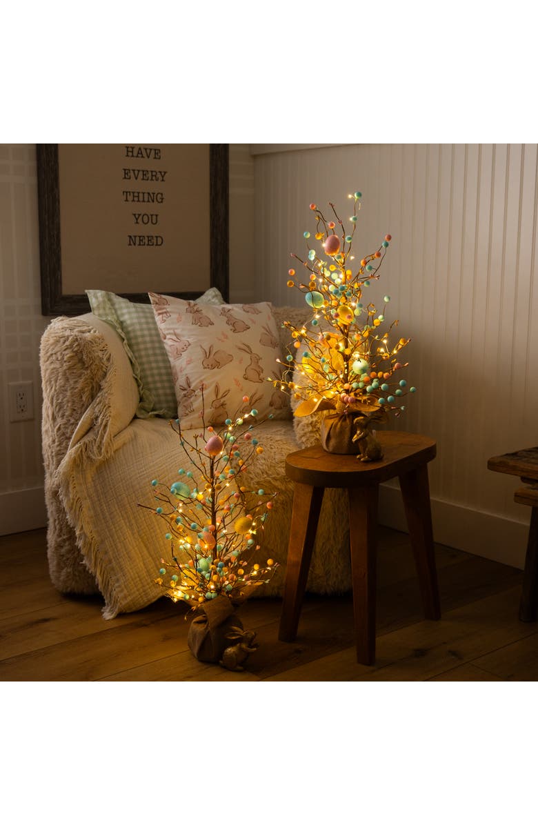 NEARLY NATURAL 24-in Pre-Lit Artificial Easter Egg Twig Tree with 30 LED Lights in Burlap Wrapped Base - Set of 2, Alternate, color, Brown