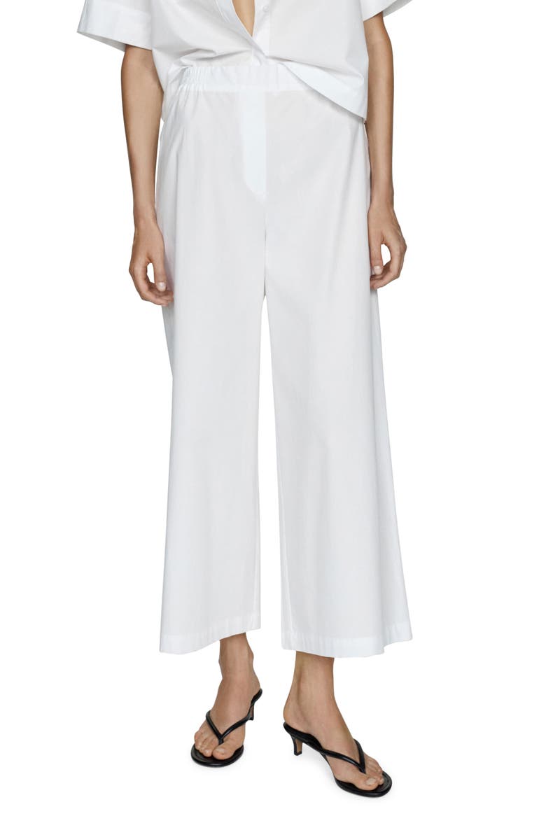 MANGO Ankle Wide Leg Cotton Pants, Main, color, White