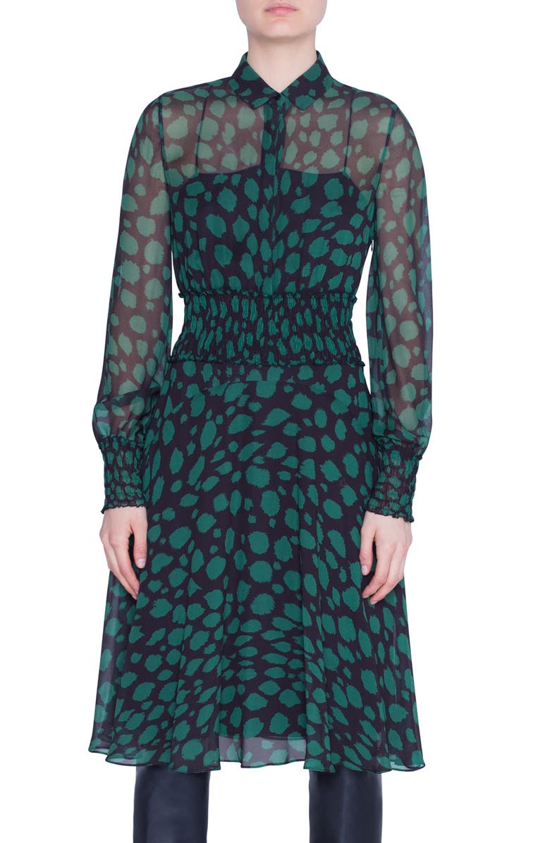 Akris punto Animal Dot Print Long Sleeve Dress, Main, color, 