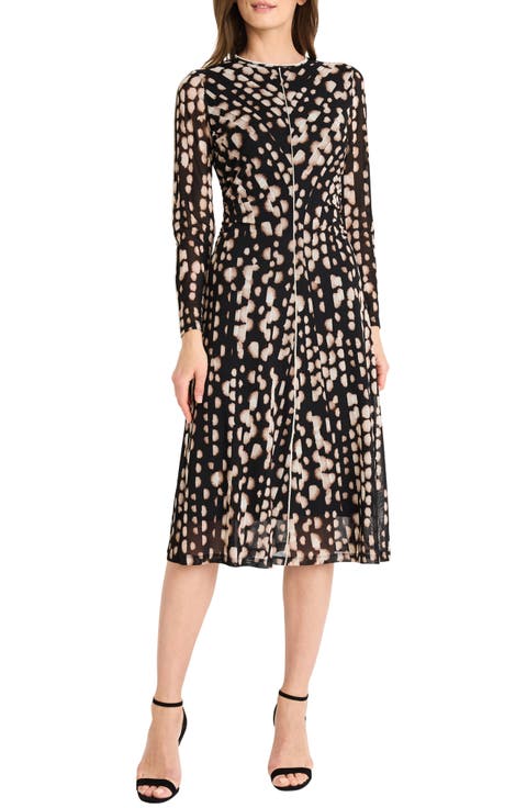 Print Long Sleeve A-Line Dress