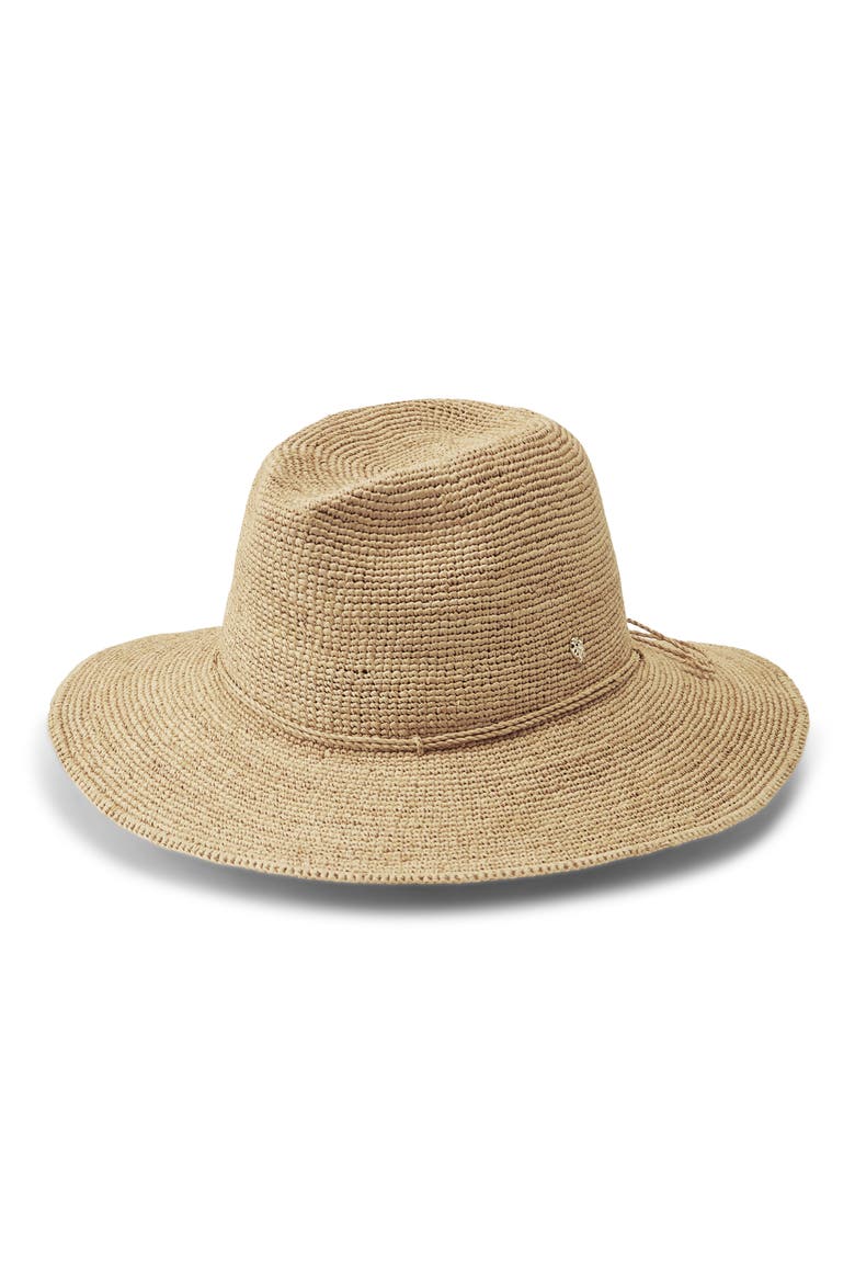 Desmonda Packable Raffia Crochet Fedora, Main, color, NOUGAT