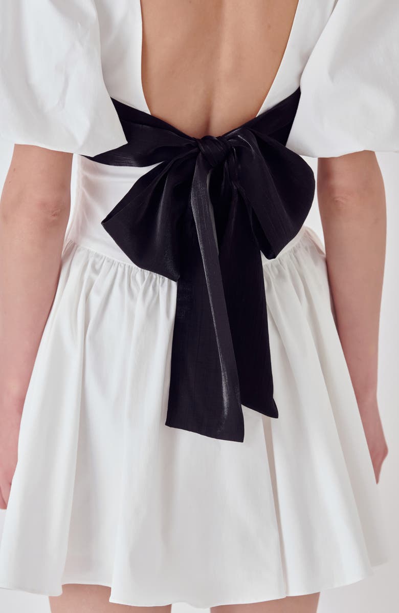 Endless Rose Contrast Bow Puff Sleeve Minidress, Alternate, color, White/ Black