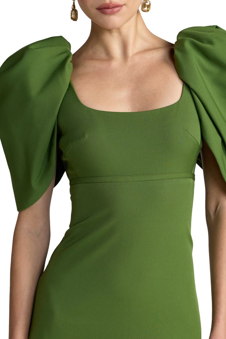 Crepe Square Neck Gown With Puff Sleeves, Alternate, color, Moss Green