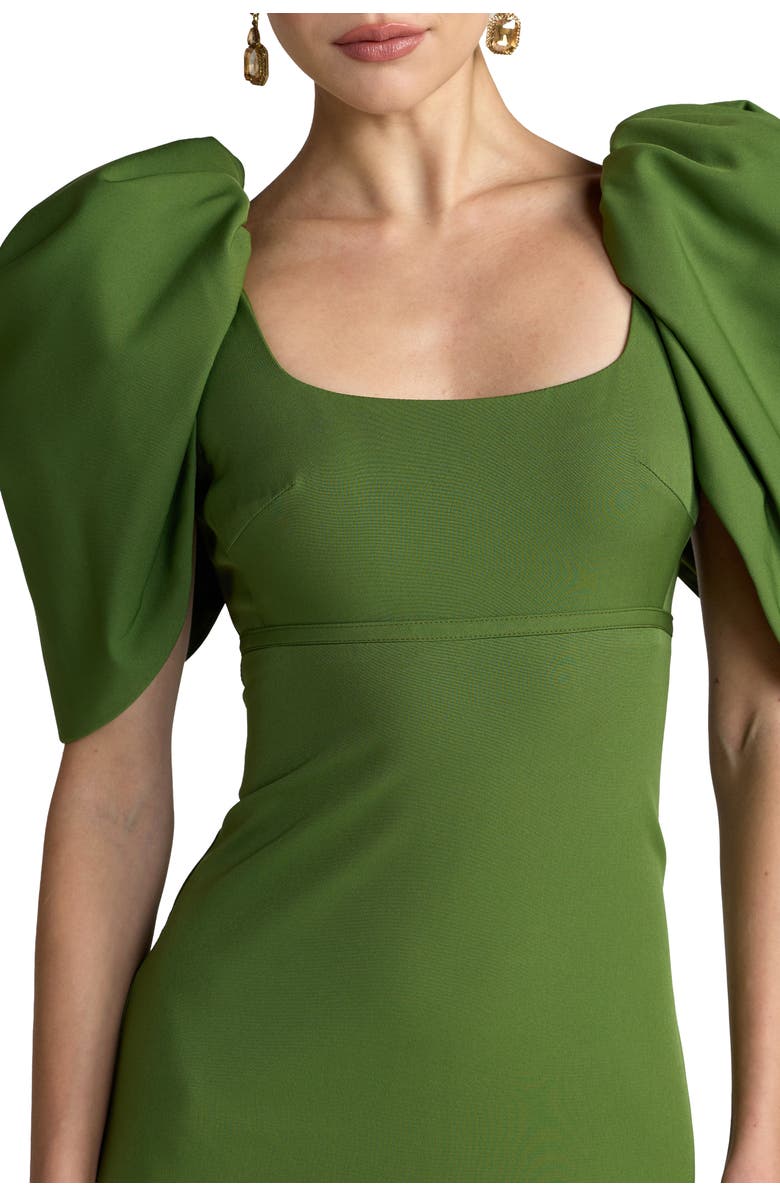 Mac Duggal Crepe Square Neck Gown With Puff Sleeves, Alternate, color, Moss Green
