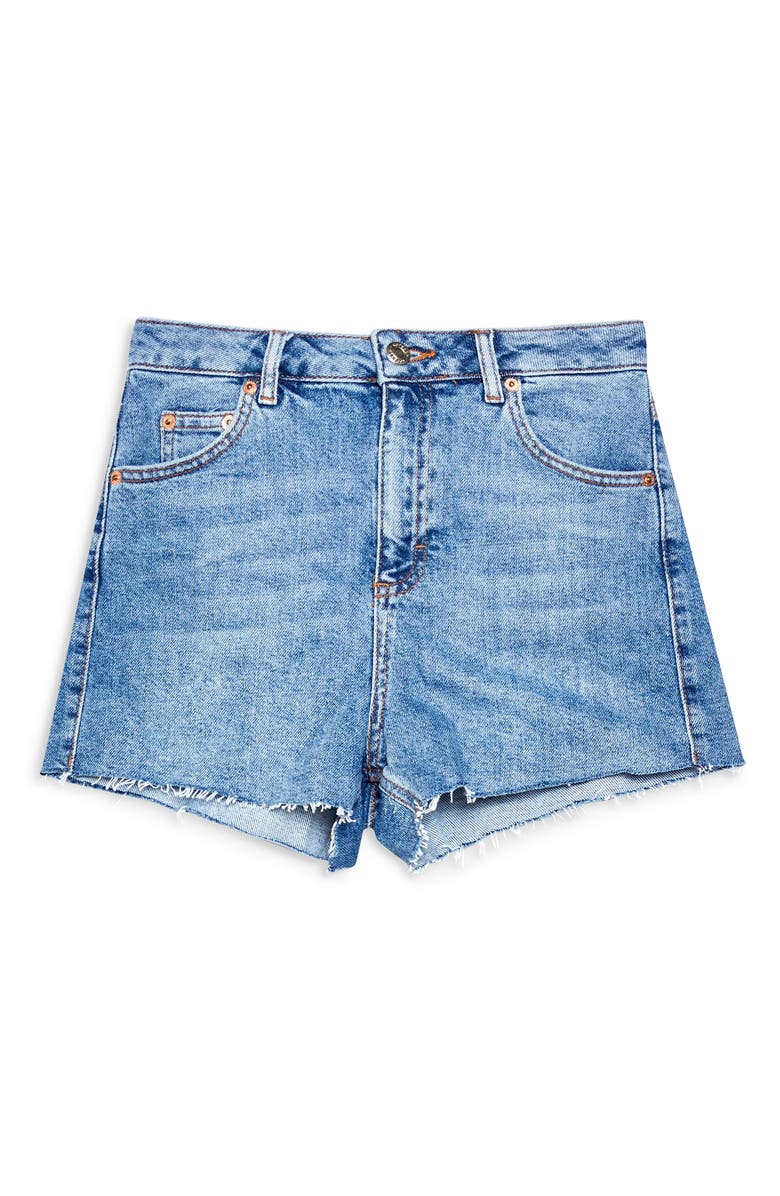 Topshop Premium Denim Mom Shorts, Alternate, color,