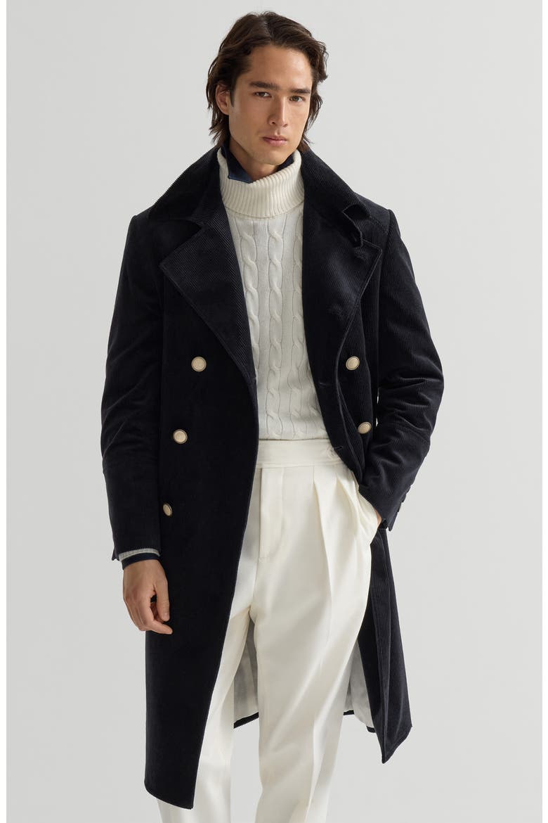 Comfort Cotton And Cashmere Corduroy One-and-a-half Breasted Coat, Alternate, color, Navy Blue