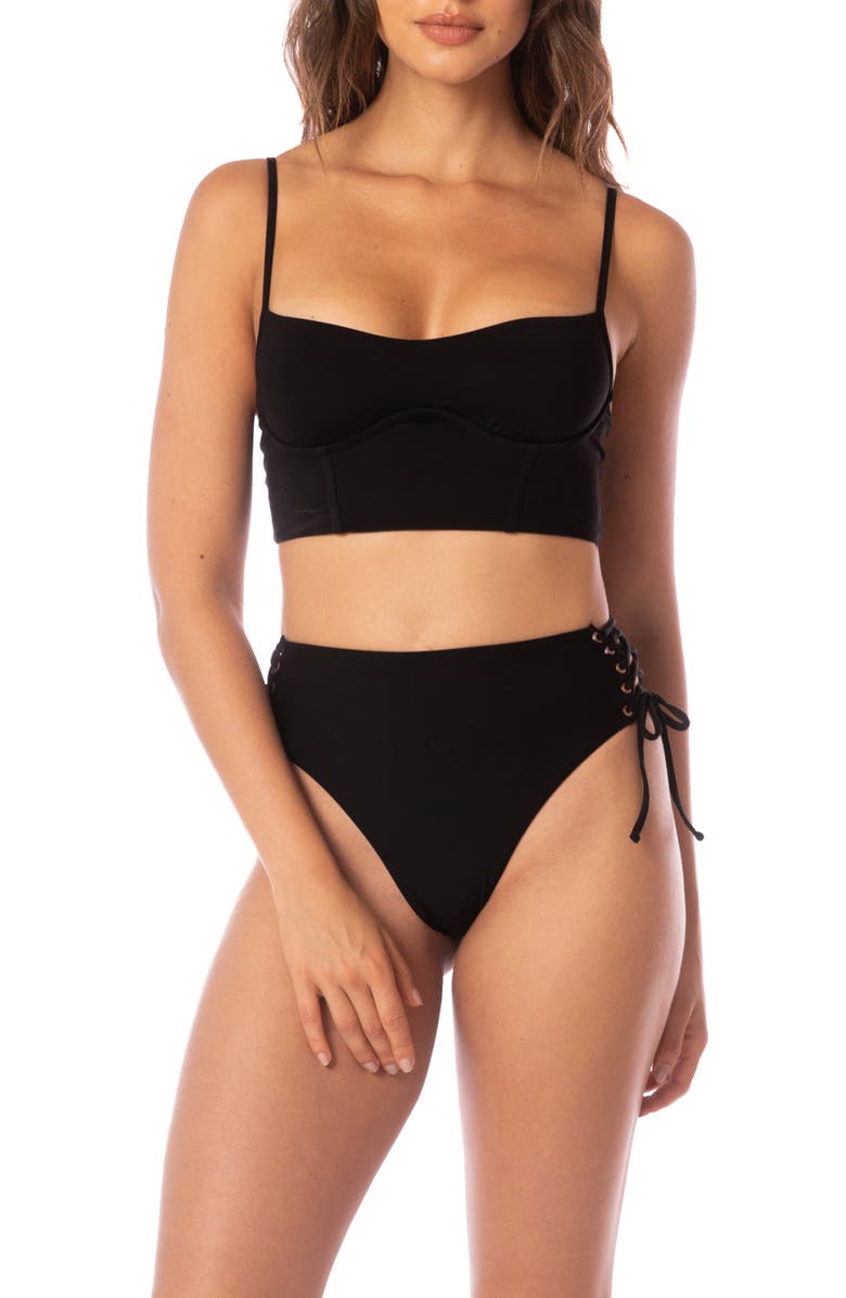 Maaji Oasis Lace-Up Reversible Bikini Bottoms, Alternate, color, Black