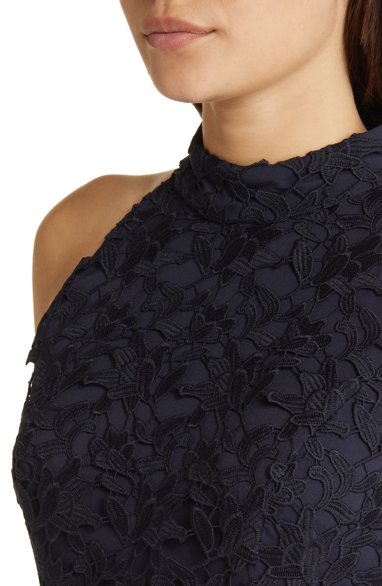 Eliza J Lace Asymmetric Hem Mock Neck Dress, Alternate, color, 