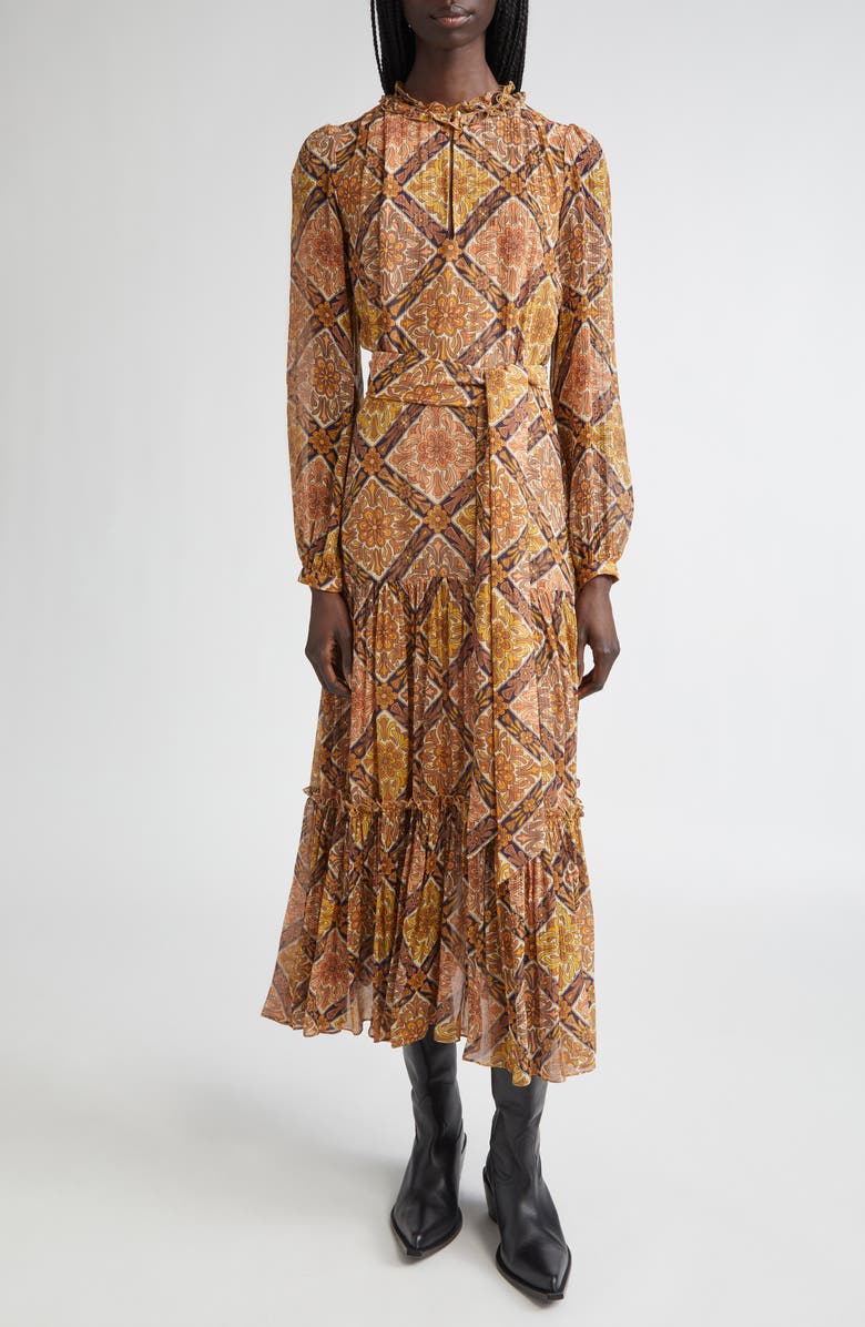 Etro Floral Print Long Sleeve Crepon Midi Dress, Main, color, Stampa F.do Bejge