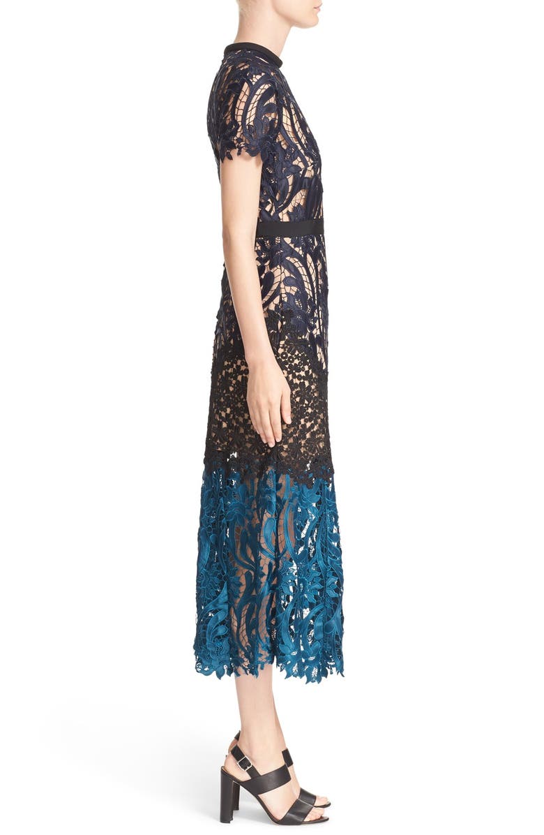 Self-Portrait 'Prairie' Mixed Lace Midi Dress, Alternate, color, 