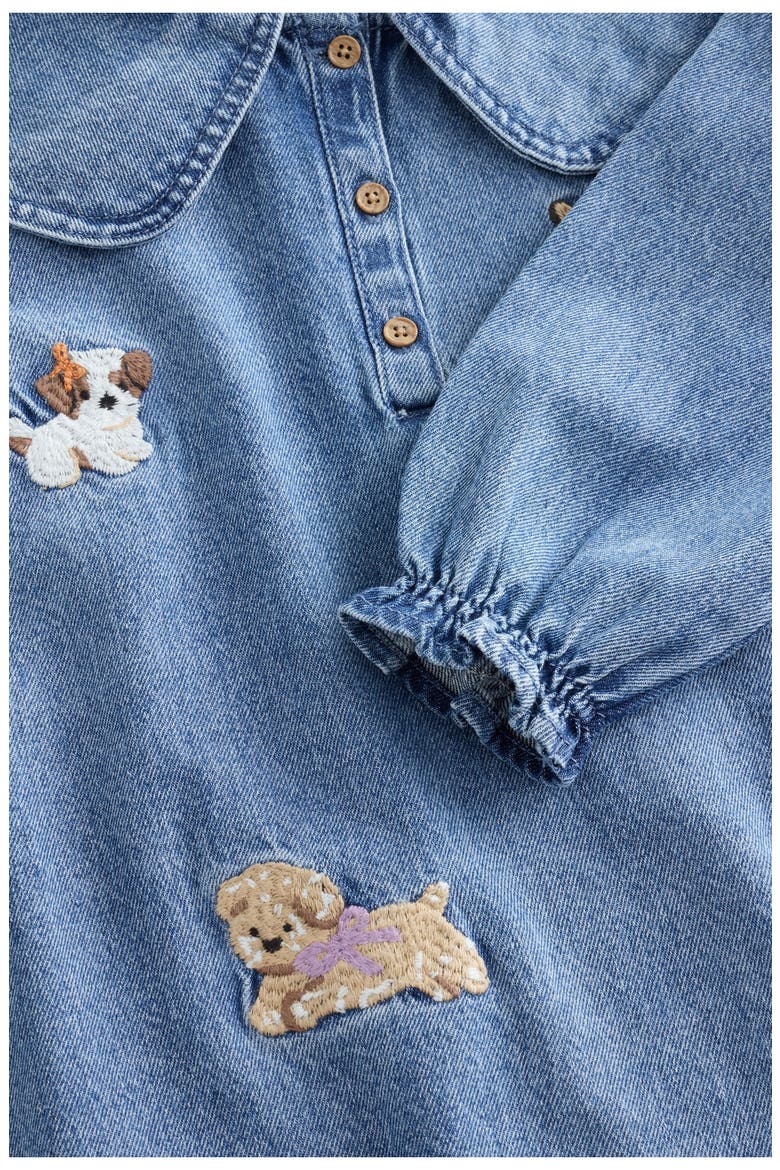 Kids' Dog Embroidered Denim Dress, Alternate, color, BLUE