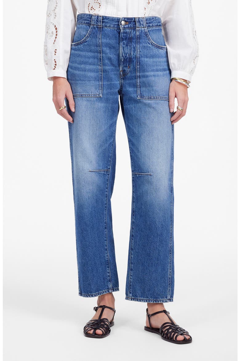 The Darted Utility Barrel Leg Jeans, Alternate, color, KINGSMARK WASH