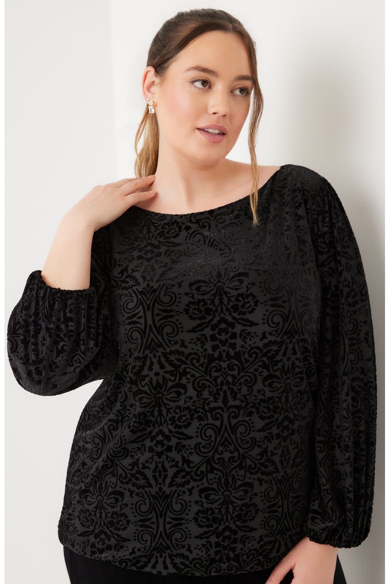 Velvet Burnout Boat Neck Top, Alternate, color, BLACK