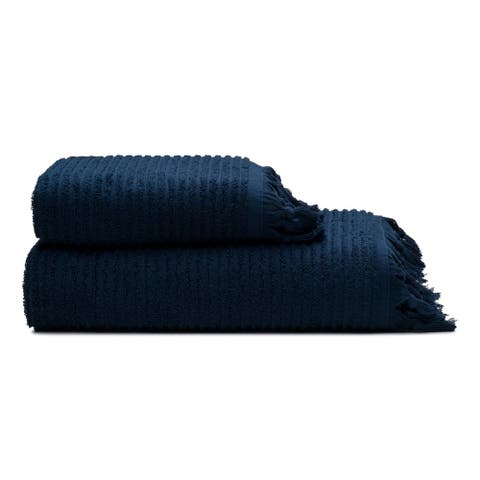 Ribbed Loom Turkish Cotton Terry Bath and Hand Towel - Set