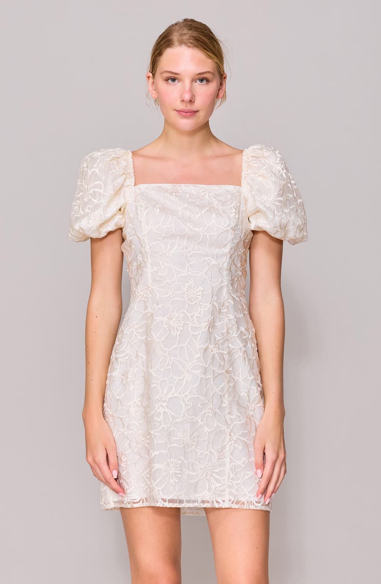 MELLODAY Square Neck Puff Sleeve Sheath Minidress, Alternate, color,