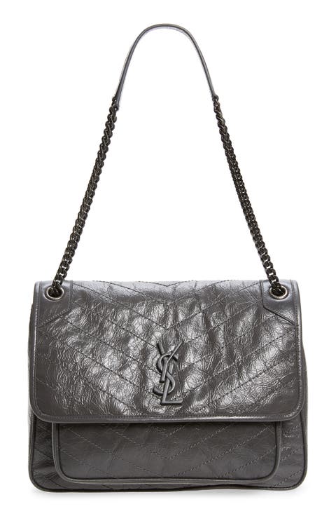Large Niki Crinkled Matelassé Leather Shoulder Bag