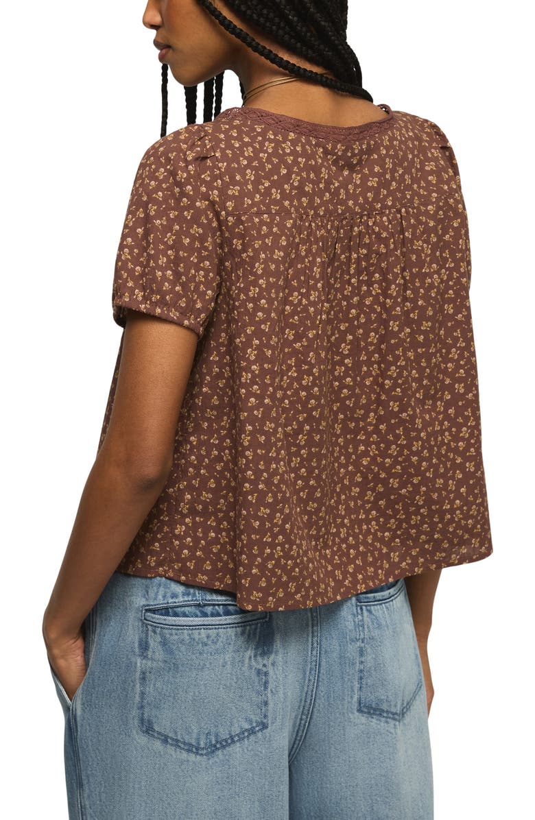 Lucky Brand Lace Henley Peasant Top, Alternate, color, Brown Floral