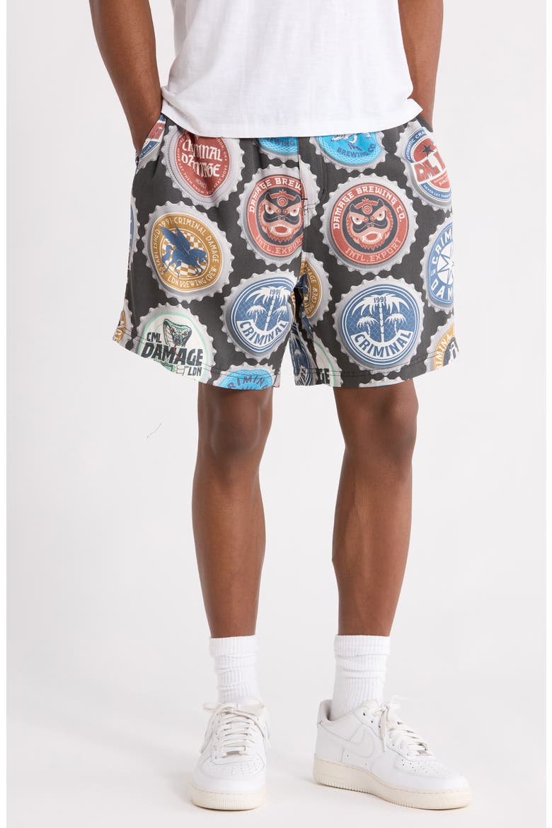 Bottle Cap Shorts, Main, color, BLACK MULTI