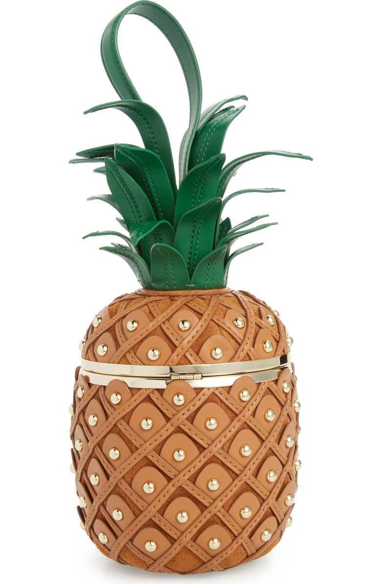 Kate Spade New York by the pool 3D pineapple leather clutch, Alternate, color,