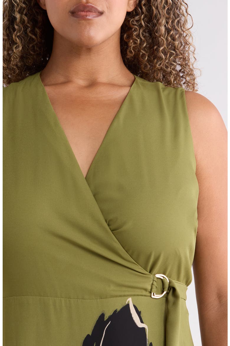 Floral Faux Wrap Midi Dress, Alternate, color, BAY LEAF MULTI