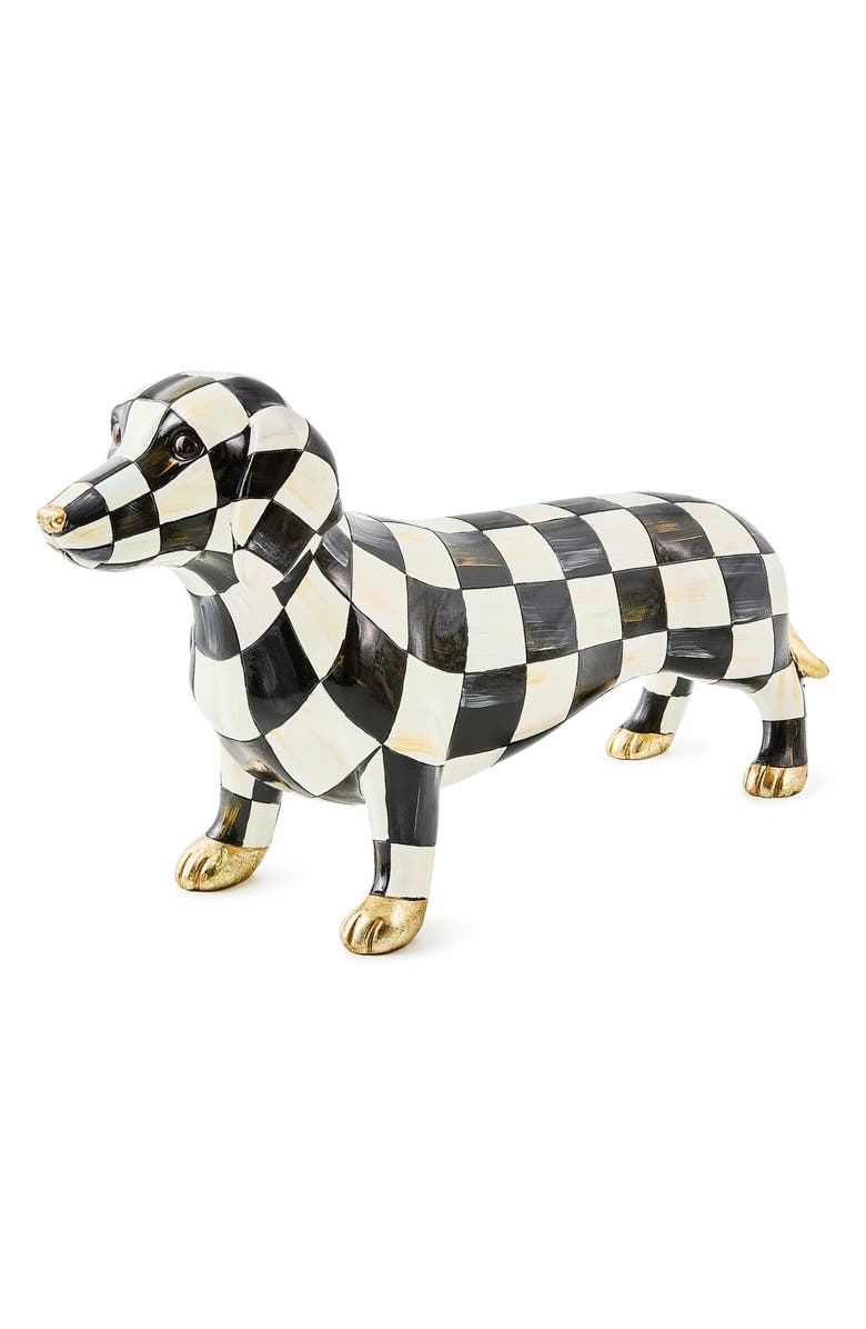 MACKENZIE CHILDS Courtly Check Hand Painted Dachshund Figurine, Main, color, 