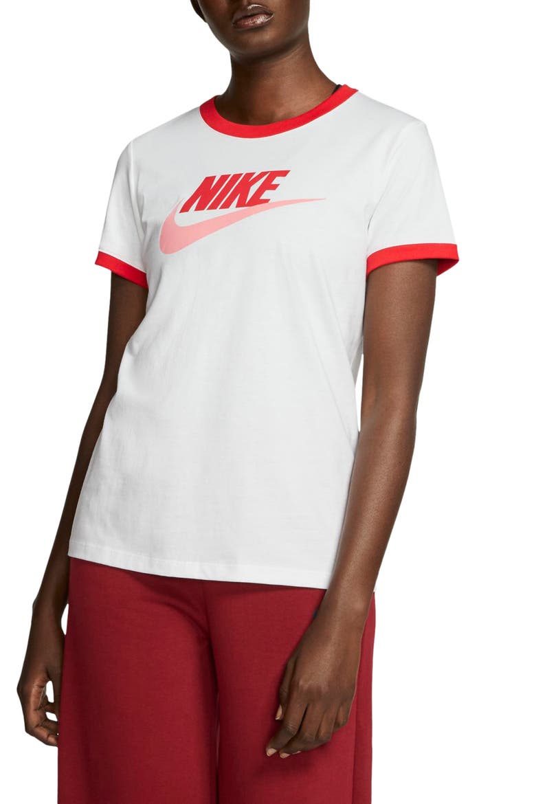 Futura Logo Cotton Ringer Tee, Main, color, WHITE/ UNIVERSITY RED/ PINK