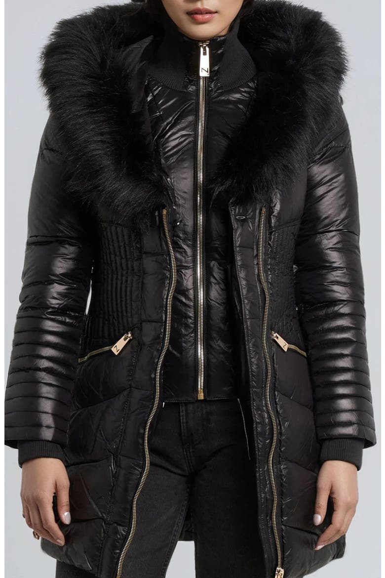 Gigi-El Faux Fur Trim Hooded Parka, Alternate, color, BLACK