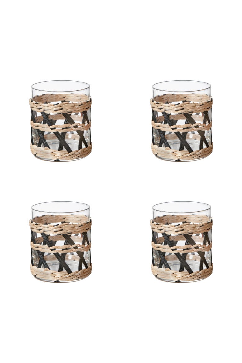 Island Collection Clear Glass DOF Drinkware Set of 4, Main, color, Black