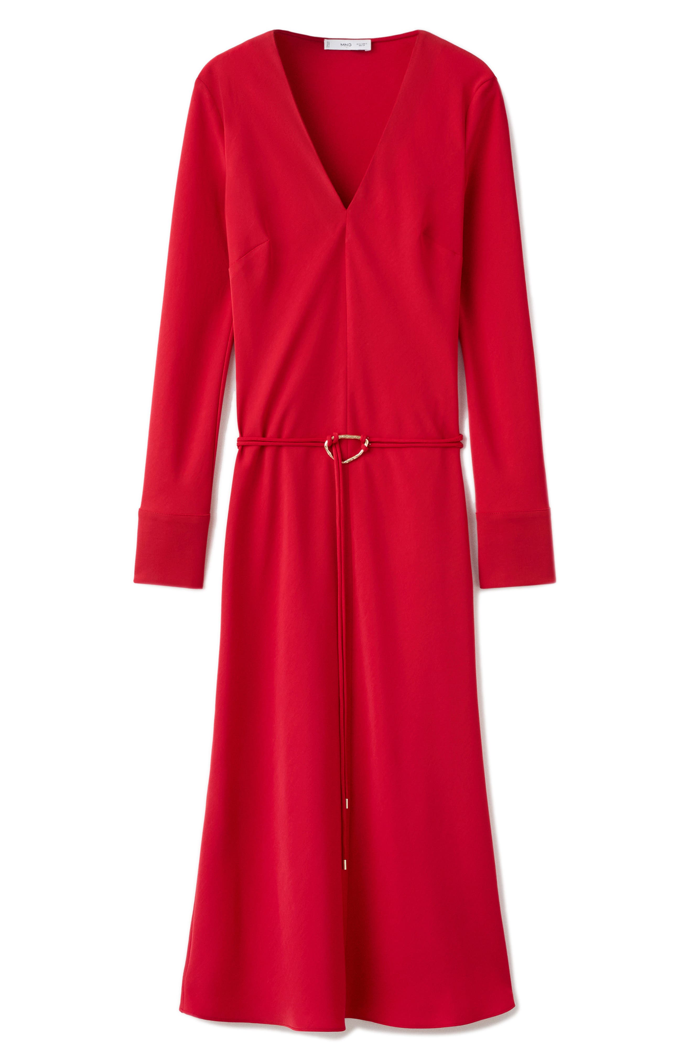 Belted Long Sleeve Midi Dress - image 3
