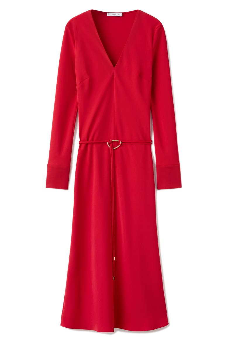 Belted Long Sleeve Midi Dress, Main, color, RED