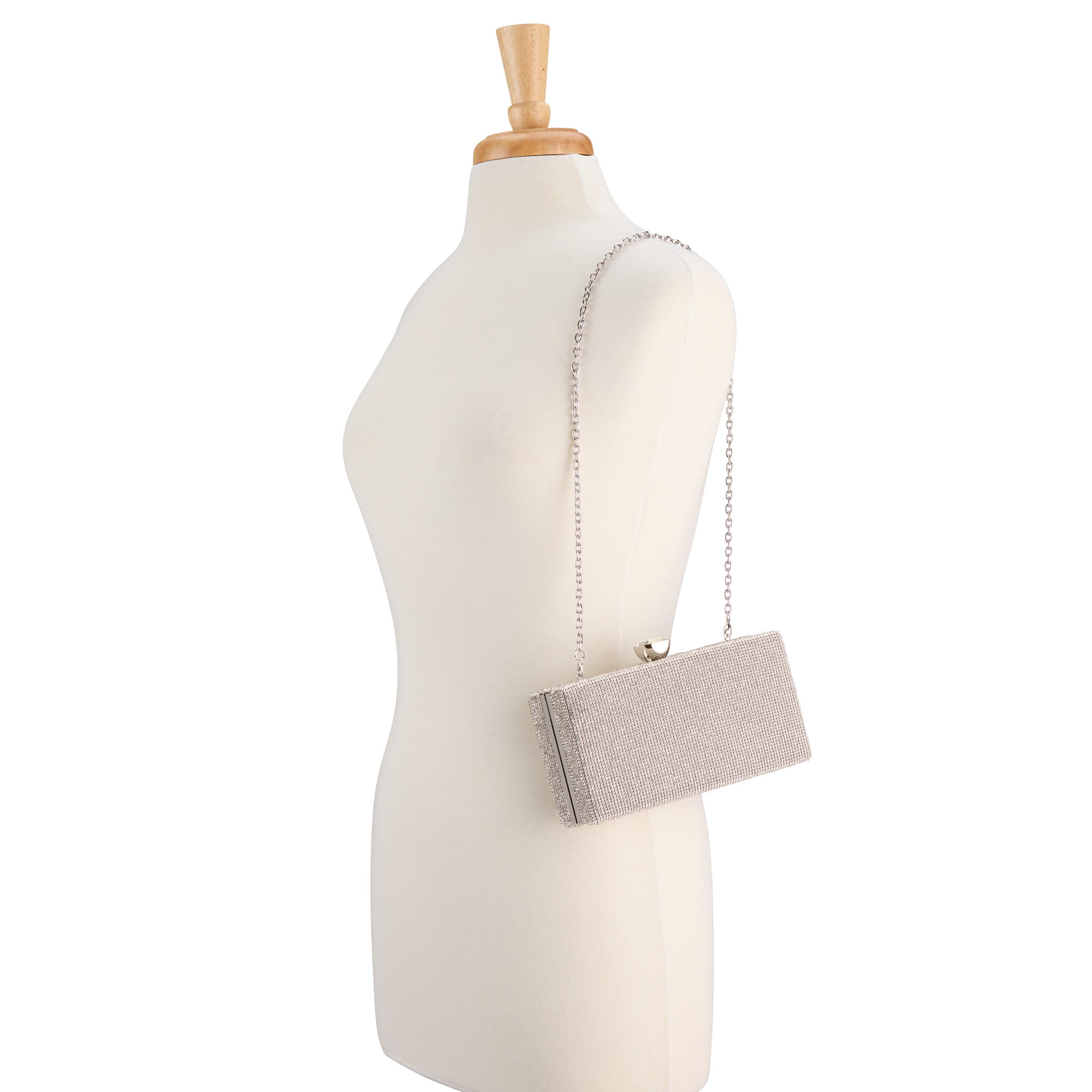 Whiting & Davis Olivia Crystal Top Minaudiere, Alternate, color, Metallic Silver