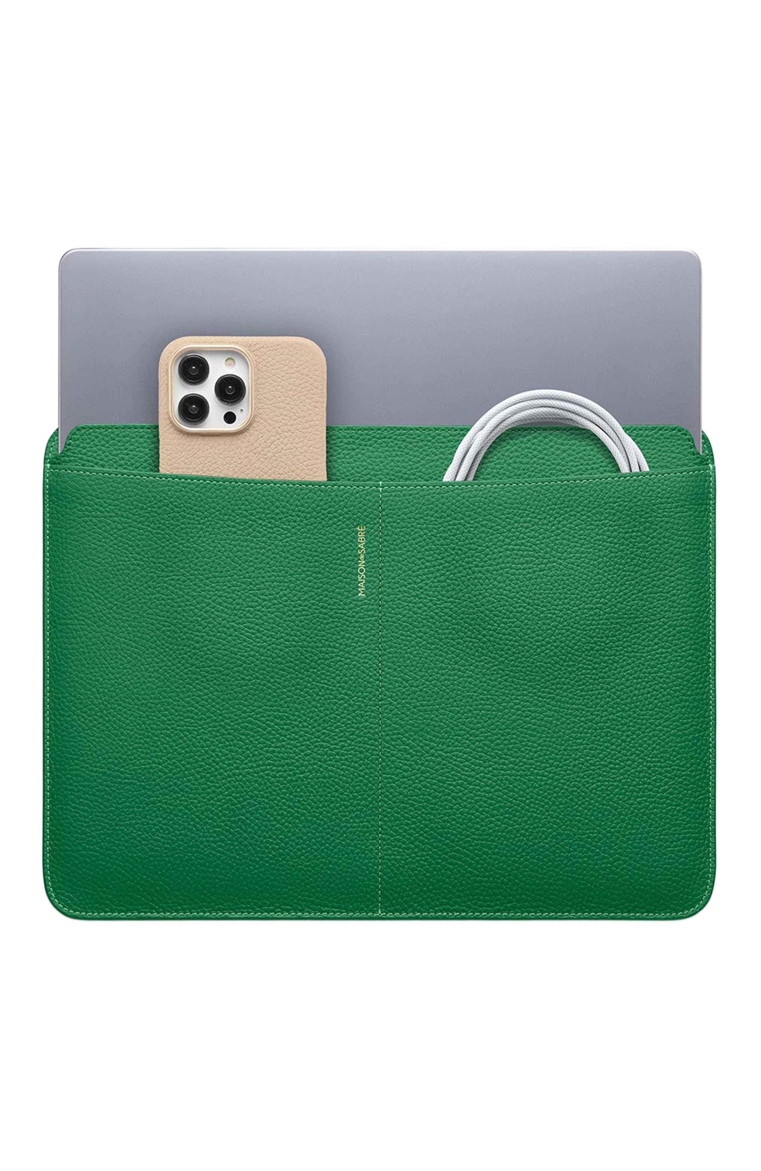 MAISON de SABRÉ Leather Laptop Sleeve, Alternate, color, Emerald Green