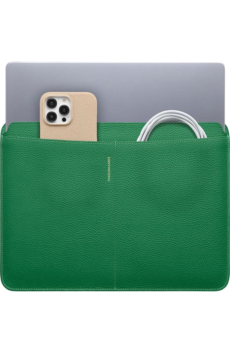 MAISON de SABRÉ Leather Laptop Sleeve, Alternate, color, Emerald Green