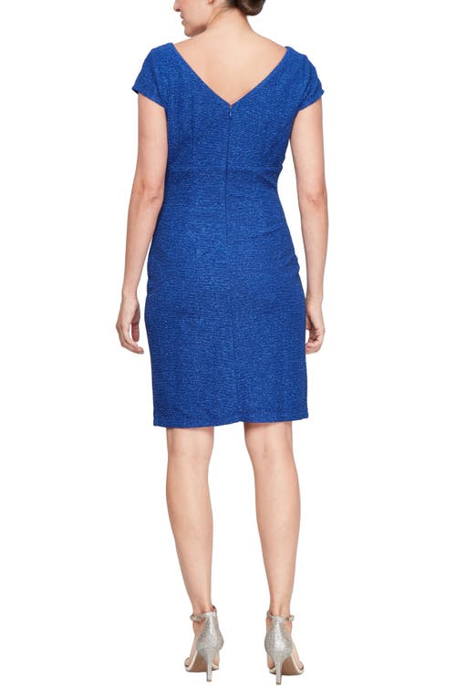 Shop Sl Fashions Metallic Ruched Cocktail Sheath Dress In Royal