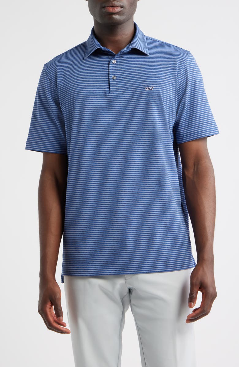 vineyard vines Stripe Sankaty Short Sleeve Performance Polo, Main, color, Blue/ Sum Evening