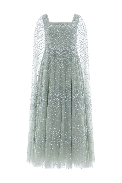 Needle & Thread Scatter Dot Cape Sleeve Ankle Gown In Green