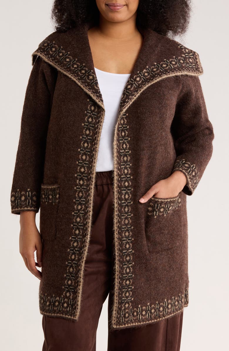 MAX STUDIO Longline Open Front Cardigan, Main, color, Black/ Brown/ Taupe