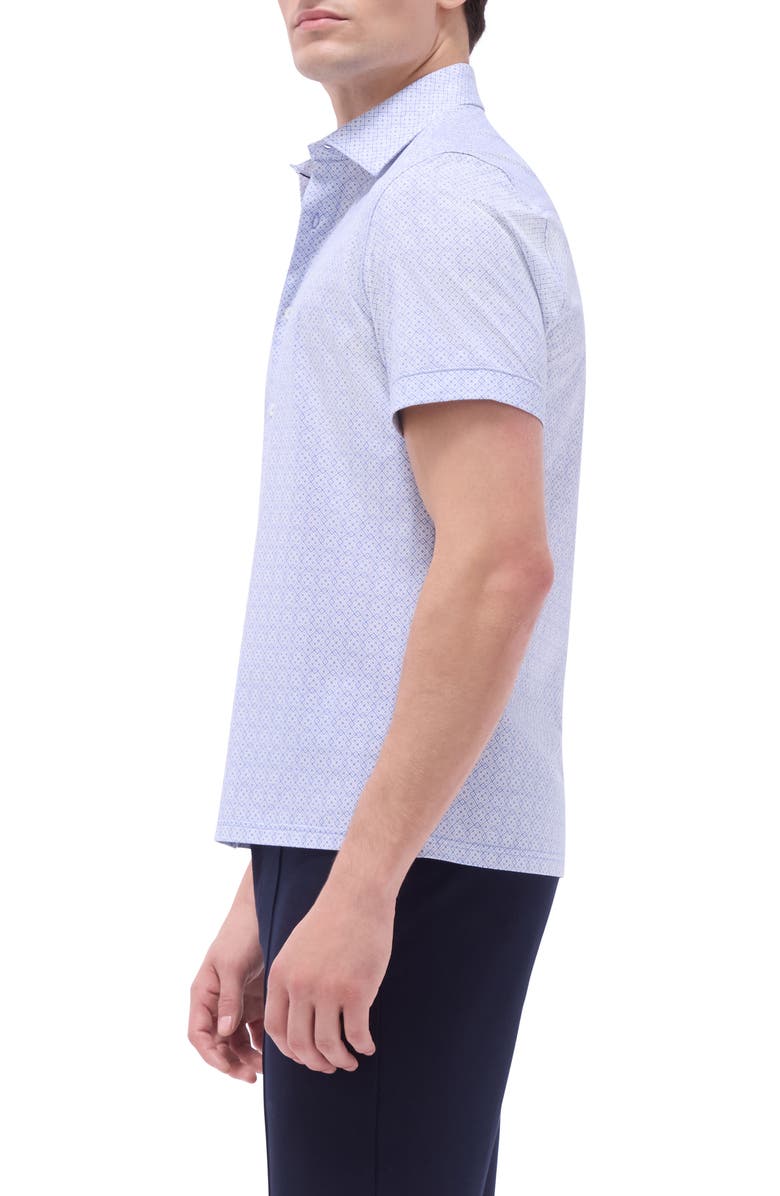 Bugatchi Milo OoohCotton<sup>®</sup> Geo Print Short Sleeve Button-Up Shirt, Alternate, color, Air Blue