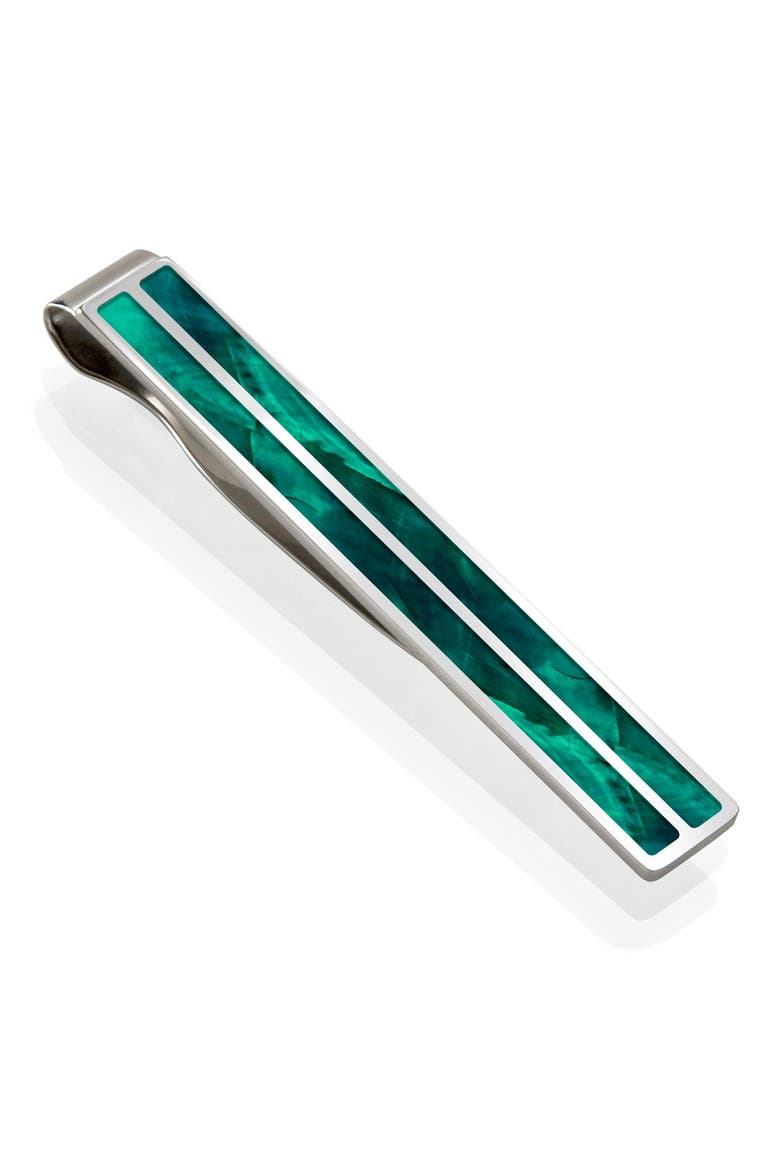 Mother-of-Pearl Tie Clip, Main, color, SILVER/ TEAL