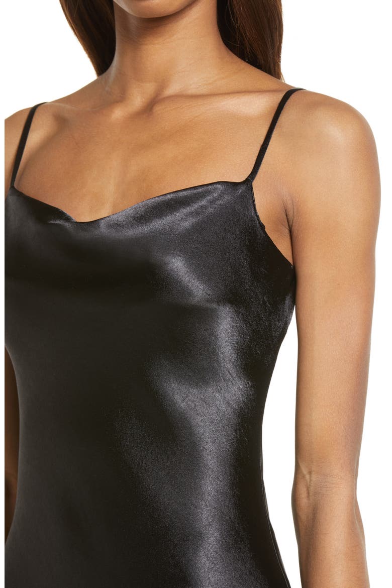 Brazen Babe Cowl Neck Satin Slipdress, Alternate, color, BLACK