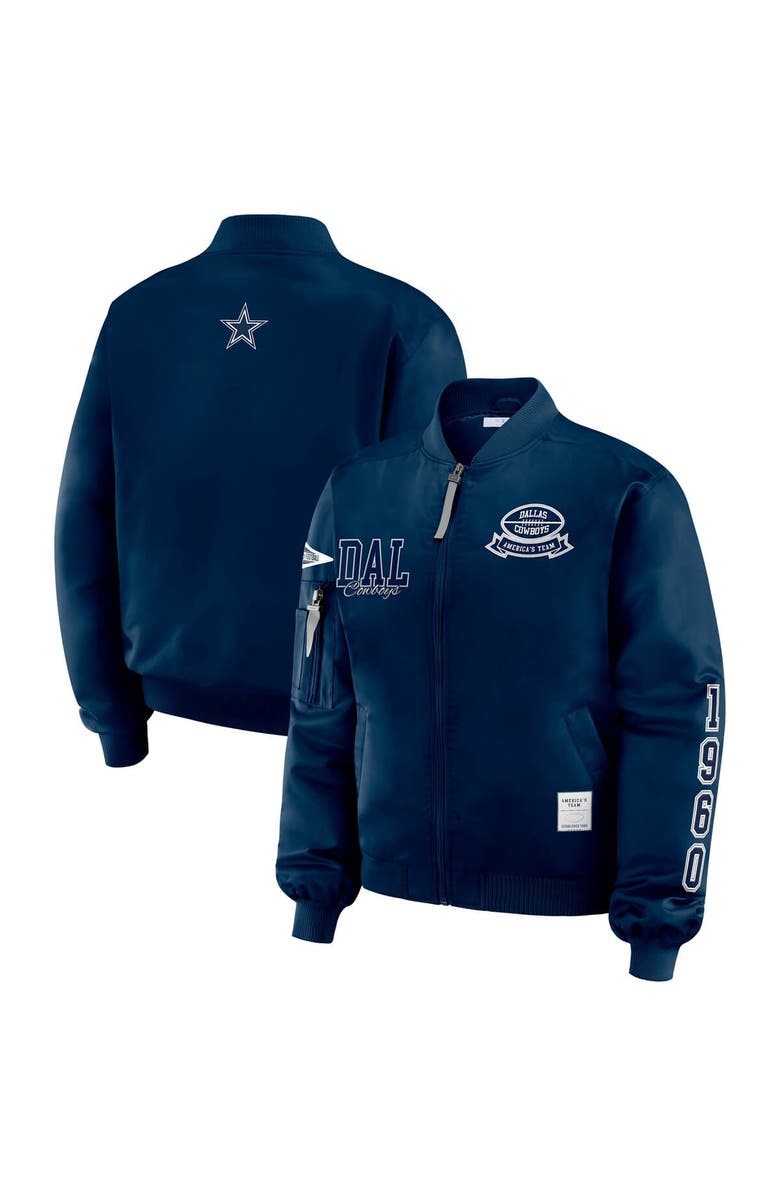 WEAR by Erin Andrews Women's WEAR by Erin Andrews Navy Dallas Cowboys Patch Full-Zip Bomber Jacket, Main, color, Navy