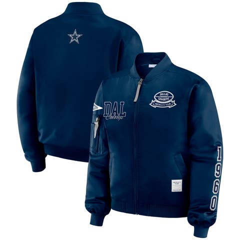 Women's WEAR by Erin Andrews Navy Dallas Cowboys Patch Full-Zip Bomber Jacket