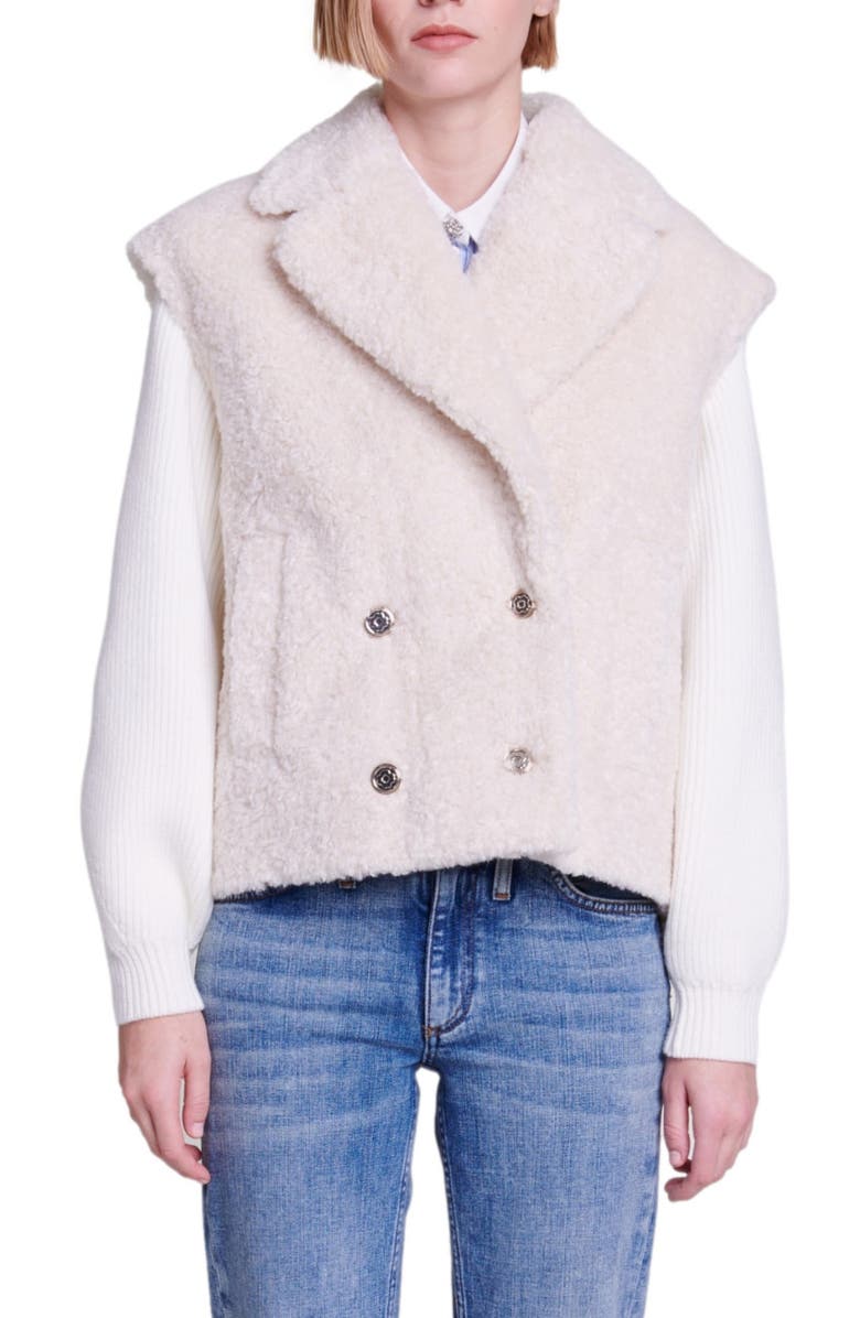 maje Belere Mixed Media Faux Fur Jacket, Main, color,