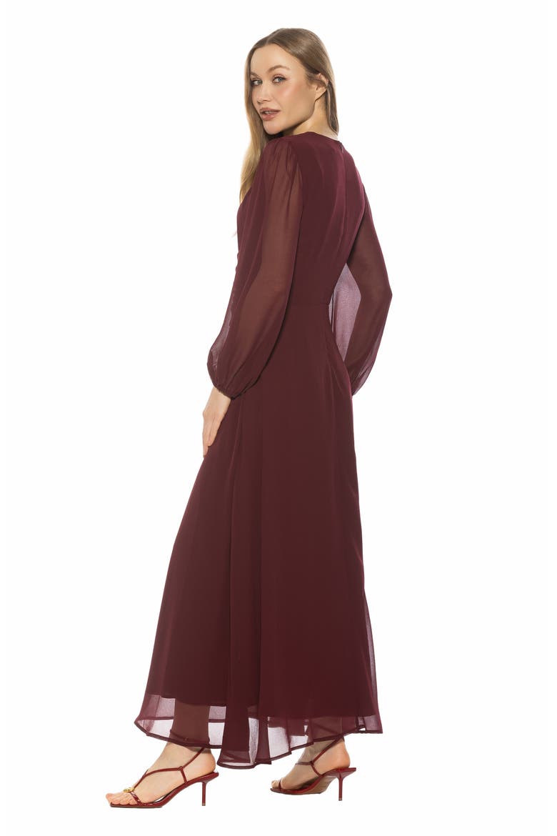Sorrel Long Sleeve Chiffon Maxi Dress, Alternate, color, BURGUNDY
