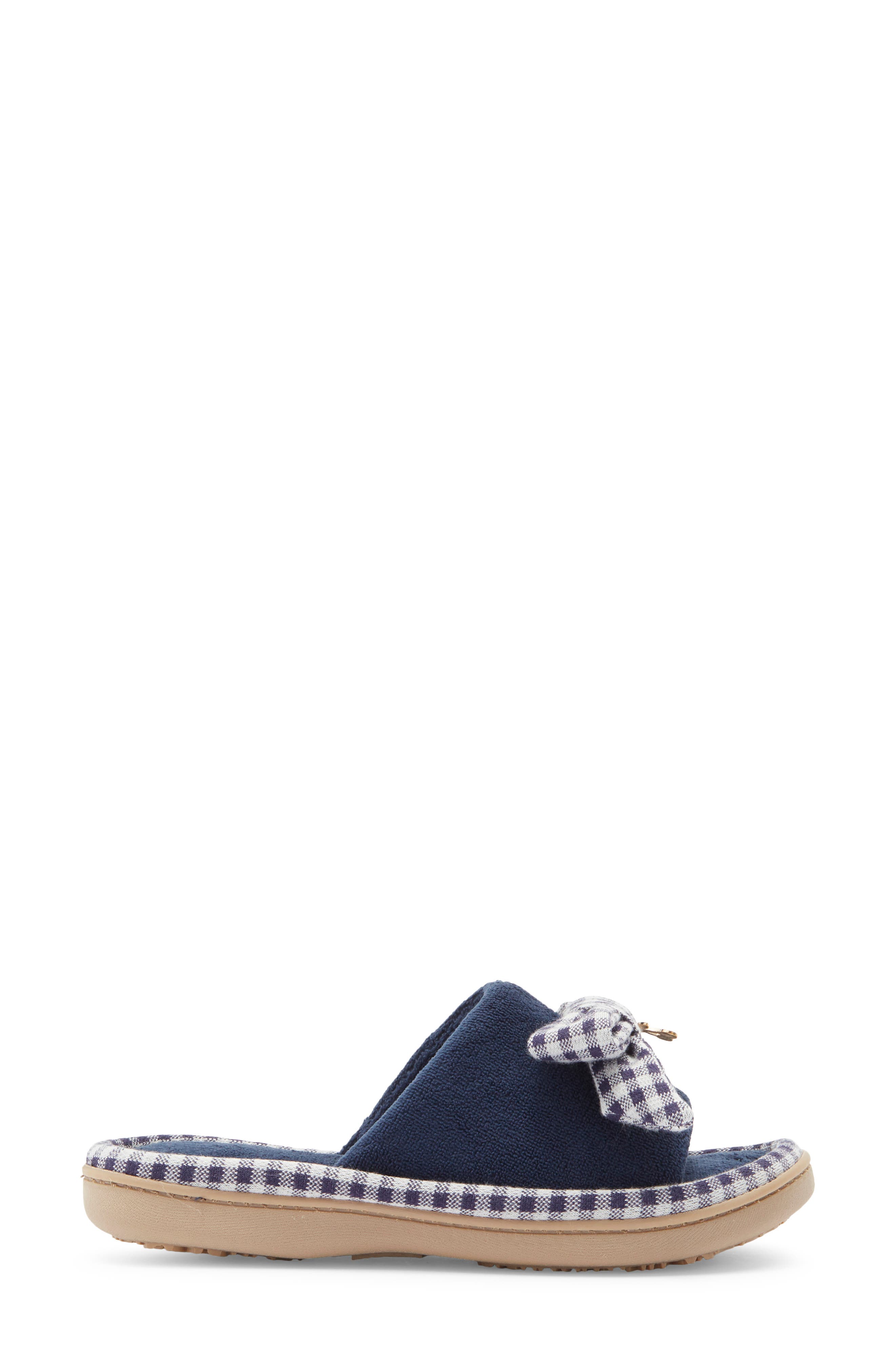 Microterry Bow Slide Slipper, Alternate, color, NAVY