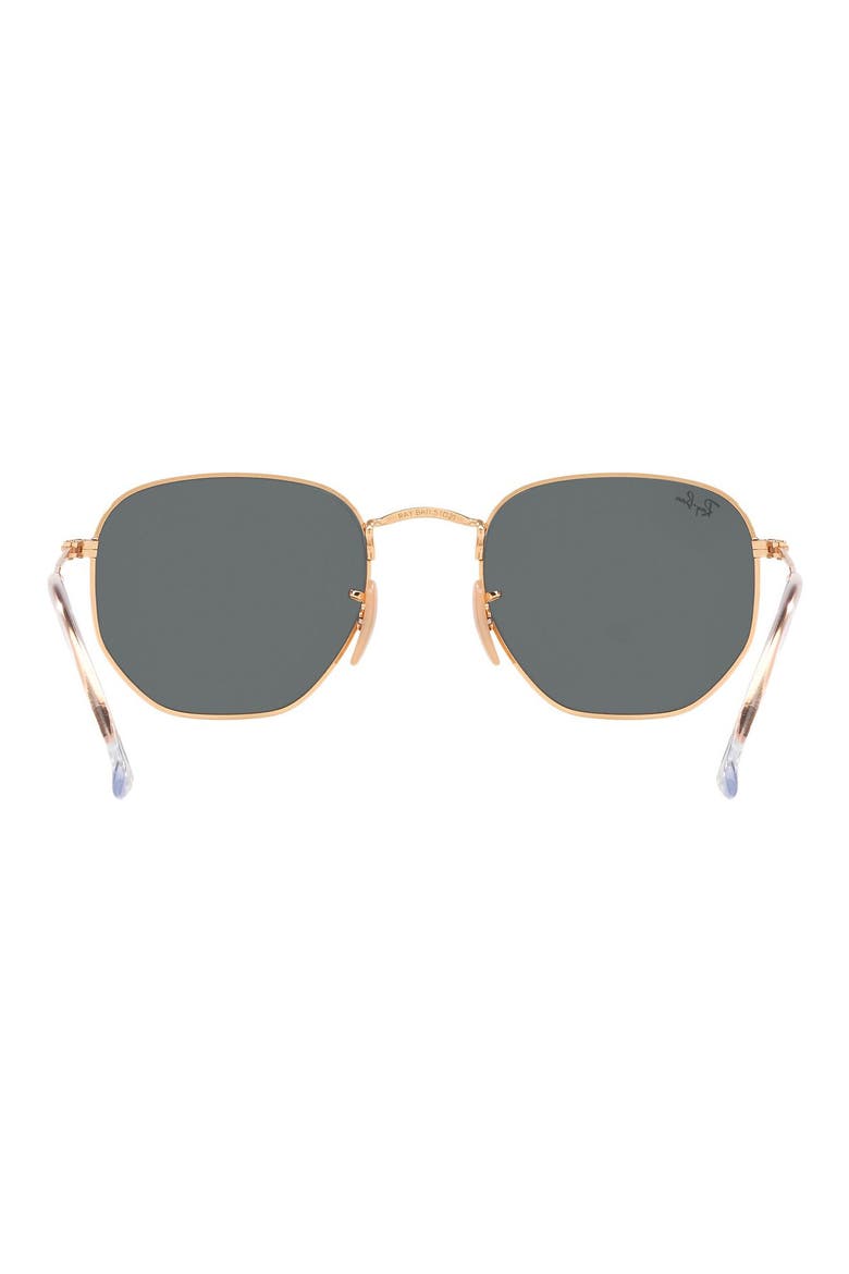 51mm Hexagonal Flat Lens Sunglasses, Alternate, color, GOLD/ BLUE SOLID